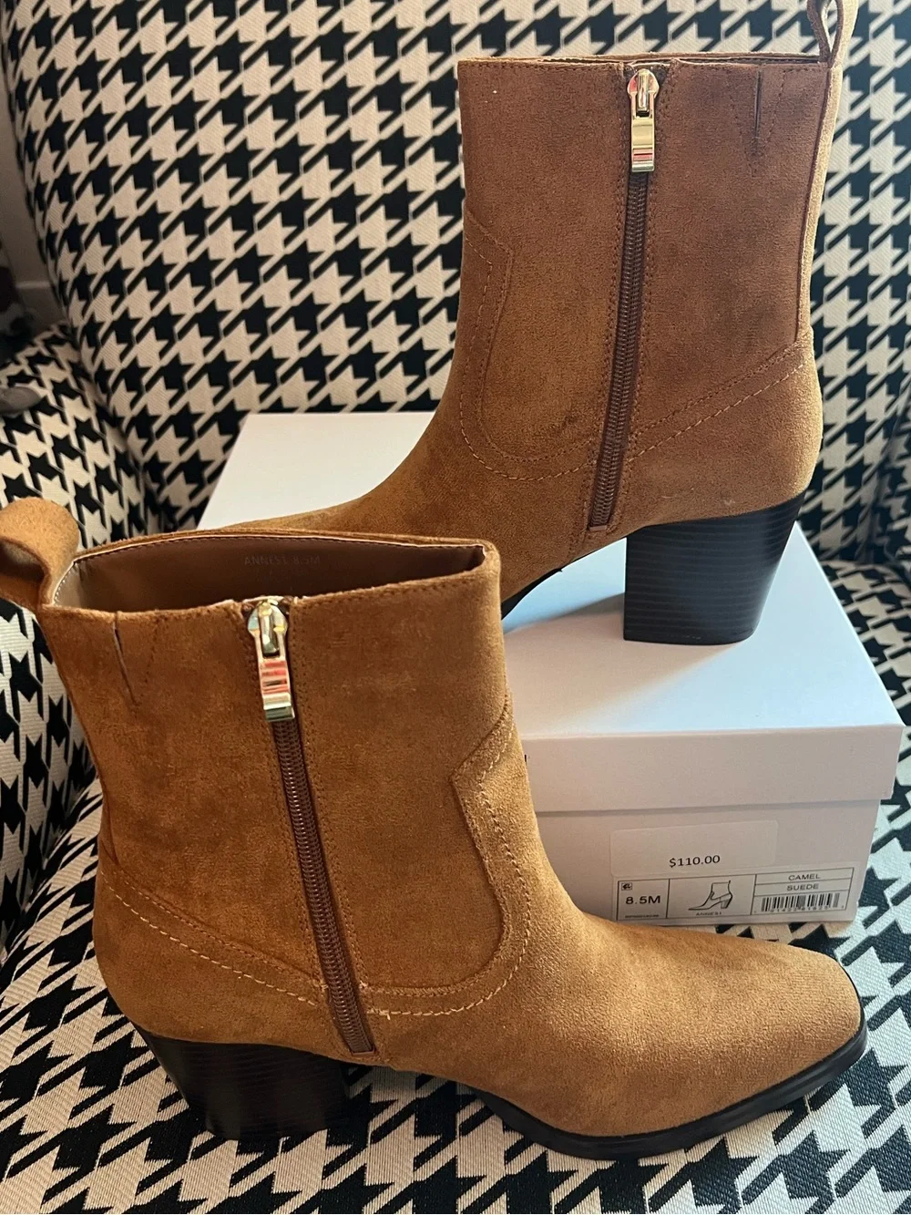 Rebecca Minkoff Women’s US 8 Camel Suede Ankle Booties Pointed Toe Pull-On